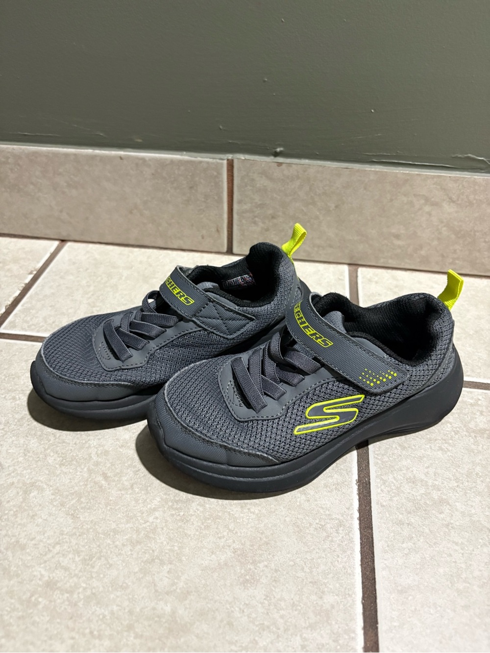 Skechers Kids Gray Sneakers with Neon Yellow Accents